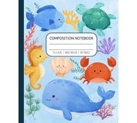 Cute Sea Animals Composition Notebook, Wide Ruled, 110 Pages, 7.5 x 9.25