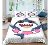 cute shark cartoonSet Di Copripiumino morbida 3 pezzi motivo 3D con cerniera funny beach style copripiumino con federa soffice ultra morbido e traspirante for bambini adulti ragazzi Double（200x200cm）