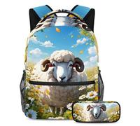 Cute Sheep and Flower Libera il tuo potenziale, zaino con astuccio, perfetto set di zaini per la scuola per ragazzi, ragazze e adolescenti in missione, Multicolore, B:29.4x20x40cm P:19x7.5x3.8cm,