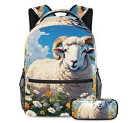 Cute Sheep and Flower si preparano per il successo con 2 pezzi Kid Schoolbag Set, zaino e astuccio Combo, Multicolore, B:29.4x20x40cm P:19x7.5x3.8cm, Zaini Daypack
