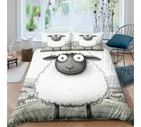 cute sheep cartoonSet Di Copripiumino microfibra 3 Pezzi stampa di 3D cerniera nascosta black white illust copripiumino con federa soffice ultra morbido e traspirante for bambini Double（200x200cm）