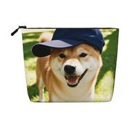 Cute Shiba Inu Faux Linen Makeup Pouch-Lightweight Travel Case