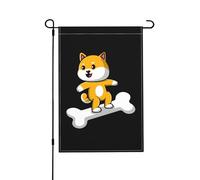 Cute Shiba Stepping On Bones And Surfing Bandiera Da Esterno Appendere Bandiera All'Aperto Stagionale Bandiere Da Giardino Per Soggiorno Decorazione Feste 30X45cm