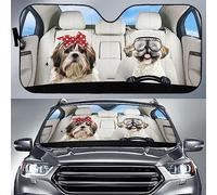Cute Shih Tzu Couple Driving Parabrezza per Auto Riflettente Parasole per Parabrezza Auto Impermeabile Protezione Solare Car Universale per Berline Camion M