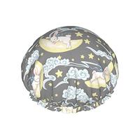 Cute Sleeping Bunny On The Moon Cuffia da a Impermeabile Riutilizzabile Elastica da Bagno per Donna, Cappucci per Ragazze Spa Uso Domestico, Hotel E Parrucchiere