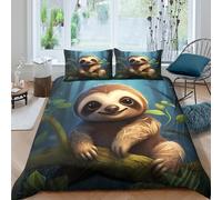 Cute sloth cartooncopripiumino ultra microfibra 3 pezzi motivo 3D con cerniera Forest animal illust Set Di Copripiumino incluso federe per cuscini aiosa morbido e comodo for adulti King（220x240cm）