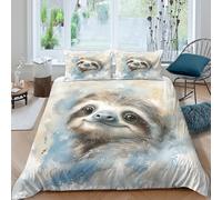 Cute sloth facecopripiumino ultra microfibra 3 Pezzi stampa di 3D cerniera nascosta Watercolor animal illust Set Di Copripiumino incluso federe aiosa morbida for adolescenti Super king（260x220cm）