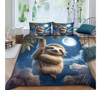 Cute sloth hangingSet Di Copripiumino microfibra 3 Pezzi stampa di 3D cerniera nascosta night sky whimsical copripiumino incluso federe aiosa ultra morbido e traspirante for bambini King（220x240cm）
