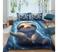 Cute sloth hangingSet Di Copripiumino morbida 3 pezzi motivo 3D con cerniera Fantasy forest illust copripiumino incluso federe aiosa ultra morbido e traspirante for bambini Super king（260x220cm）