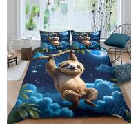Cute sloth hangingSet Di Copripiumino morbida 3 pezzi motivo 3D con cerniera night fantasy illust copripiumino con federa soffice for bambini adulti ragazzi Single（135x200cm）