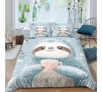 Cute sloth holding cupcopripiumino ultra microfibra 3 Pezzi stampa 3D con cerniera Cartoon animal Set Di Copripiumino con federe per cuscini traspirante for bambini e adolescenti King（220x240cm）