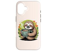 Cute Sloth Morning Coffee Tree Branch Lazy Relax Custodia per iPhone 16