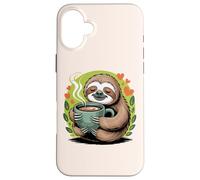 Cute Sloth Morning Coffee Tree Branch Lazy Relax Custodia per iPhone 16 Plus