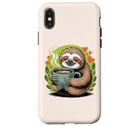Cute Sloth Morning Coffee Tree Branch Lazy Relax Custodia per iPhone X/XS