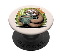 Cute Sloth Morning Coffee Tree Branch Lazy Relax PopSockets PopGrip Adesivo