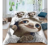 Cute sloth peekingSet Di Copripiumino microfibra morbida 3 Pezzi stampa 3D con cerniera Animated cartoon copripiumino con federa traspirante ultra morbido e traspirante for bambini Single（140x200cm）