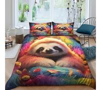 Cute sloth smilingSet Di Copripiumino morbida microfibra 3 Pezzi stampa 3D con cerniera fantasy art style copripiumino incluso federe aiosa ultra morbido for ragazze King（220x240cm）