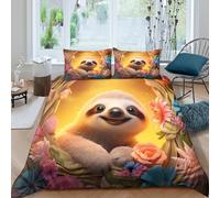 Cute sloth smilingSet Di Copripiumino ultra microfibra 3 pezzi motivo 3D con cerniera Digital art style_ copripiumino incluso federe aiosa ultra morbido for coppie King（220x240cm）