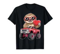 Cute Sloth Valentine Sloth Monster Truck Love Cute Ride Maglietta