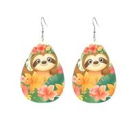 Cute Sloth With Flower Wreath Orecchini Divertenti Orecchini In Pelle Moda Orecchino In Pelle Per Decorazioni Cosplay Carnevale