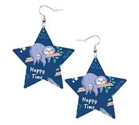Cute Sloths1 Orecchini in pelle a forma di stella Donne Ragazze Orecchini pendenti semplici Regali per lei