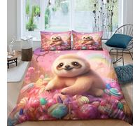 Cute slothSet Di Copripiumino microfibra 3 pezzi motivo 3D cerniera nascosta Fantasy cartoon style copripiumino con federa soffice ultra morbido e traspirante for bambini King（220x240cm）