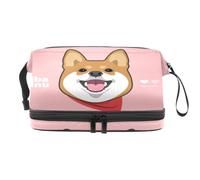 Cute Smile Shiba Inu - Beauty case a doppio strato per donne e ragazze, borsa da viaggio per trucchi, pratica borsa organizer con scomparto per pennelli, Multi, 27x15x14 cm/10.6x5.9x5.5 in, Beauty