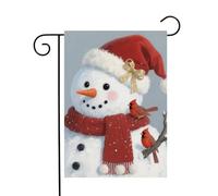 Cute Snowman With Red Hat And Scarf Cardinal Birds Winter Bandiere Verticale Durevole Bandiera Da Giardino Robuste Bandiera Per Decorazione Esterno Balcone 30X45Cm