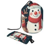 Cute Snowmen Have Fun in Winter Holidays 2_8 Cosmetic Bag con Mini Zipper Pouch Travel Toiletry Bag per le donne Coulisse Makeup Organizer Portatile Impermeabile Barrel Bag, Multicolore 13,