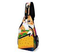 Cute Space Cat Holding A Taco Handy Donna Uomo Sling Bag Antifurto Zaino Monospalla Piccolo Borsa A Tracolla Per Escursionismo Campeggio Outdoor