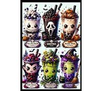 Cute Spooky Boba Tea Halloween Notebook, 6 x 9 Inches, 120 Lined Pages, Kawaii Horror Character Journal for Teens and Horror Fans