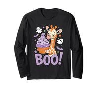 Cute Spooky Funny Halloween Giraffe Ghost Boo Maglia a Manica