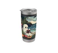 Cute Spooky Ghost Reading Book Summer Tropical Beach Reader Bicchiere termico in acciaio inox doppia parete