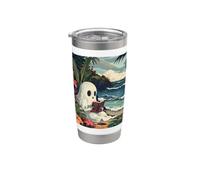 Cute Spooky Ghost Reading Book Summer Tropical Beach Reader Bicchiere termico in acciaio inox doppia parete