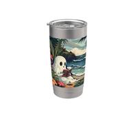 Cute Spooky Ghost Reading Book Summer Tropical Beach Reader Bicchiere termico in acciaio inox doppia parete