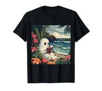 Cute Spooky Ghost Reading Book Summer Tropical Beach Reader Maglietta