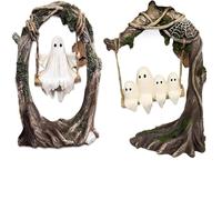 Cute Spooky Swinging Ghost On Tree Swing, Ghosts On A Swing, Funny Resin Statue, Tree Hanging Ghosts Ornament, Funny Ghost Trees Decor, Halloween Interior Decoration (A+B)