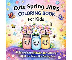 Cute Spring Jars Coloring Book for Kids: Bold and Easy Flower Jar Coloring Pages with 50 Cute Designs for Relaxation and Spring Fun