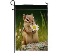 Cute Squirrel Daisy Flower Natural Wild Animal Rustic Leaf Plant Realistic Green Bandiera Da Giardino Robuste Bandiere Verticale Colore Vivido Bandiera Per Prato Cortile Casa 30X45Cm