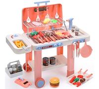 cute stone Giocattolo per barbecue per bambini con cibo che cambia colore, nebulizzazione fredda, suoni frizzanti e luci - Set da cucina per esterni arrotolabile con padella per giocare a fantasia
