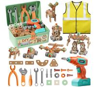 CUTE STONE Set di attrezzi per bambini, 168 pezzi, con trapano elettrico e gilet da costruzione, regalo per ragazzi e ragazze dai 3 ai 6 anni