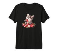 Cute Strawberries Kitten Tabby Cat Lover Maglietta Premium