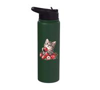 Cute Strawberries Kitten Tabby Cat Lover Stainless Steel Insulated Water Bottle