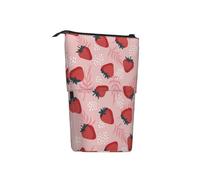 Cute Strawberry And Green Leaves Pattern Telescopico Astuccio Matite In Piedi Astuccio Con Cerniera Sacchettoper Per Donne Scuola Casa