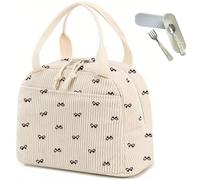 Cute Strawberry Insulated Lunch Bag for Women & Men - Reusable Corduroy Lunch Tote, Large Capacity Leakproof Cooler Bag for Work, Picnic, Travel - Aesthetic Bento Lunch Box with Front Pocket (Style F)