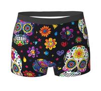 Cute Sugar Skulls Flower Day of The Dead Folk Colorful Uomo Boxer A Pantaloncino Resistente Mutande Comodi Boxer per Quotidiano Sport Estivo L