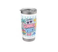 Cute Summer Vibes Beach Crab Surfboard and Palme Vacation Bicchiere termico in acciaio inox doppia parete