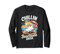 Cute Summerween Ghost Funny Beach Halloween Maglia a Manica