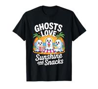 Cute Summerween Ghost Funny Beach Halloween Maglietta