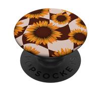 Cute Sunflower Floral Brown Checker Gardener Country Summer PopSockets PopGrip Adesivo